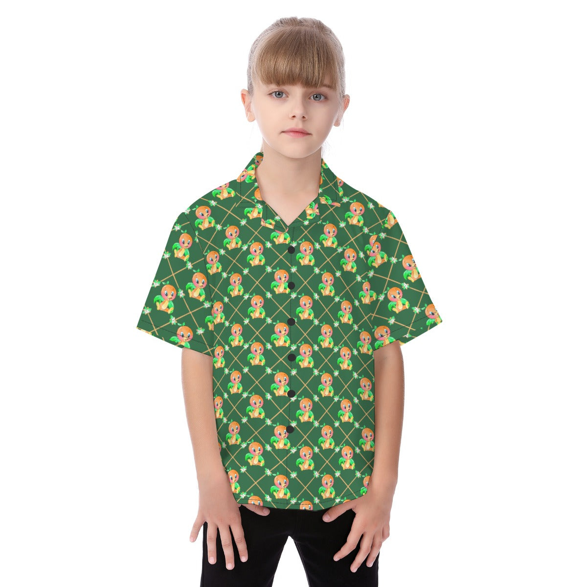 Geometric Citrus Delight - Kid's Hawaiian Button Up Shirt