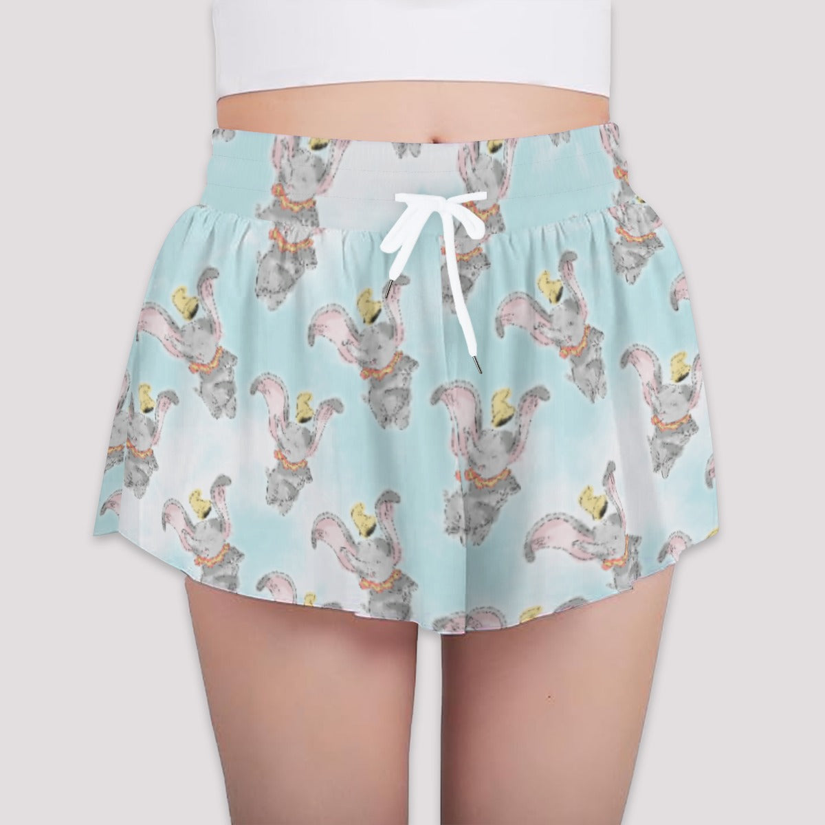 Sketch of Flying Elephant - Girls’ Flowy Pocket Shorts