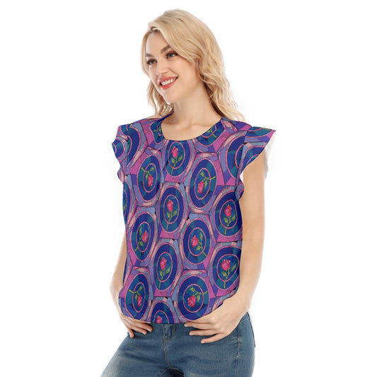 Enchanted Rose Stained Glass - Women’s Flutter Sleeve Top