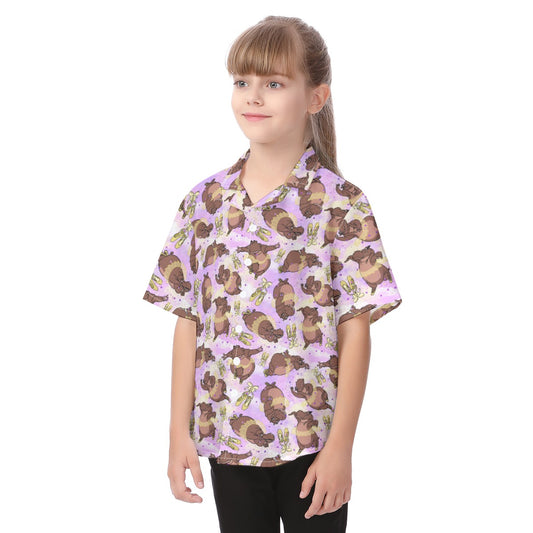 Ballerina Hippos - Kid's Hawaiian Button Up Shirt