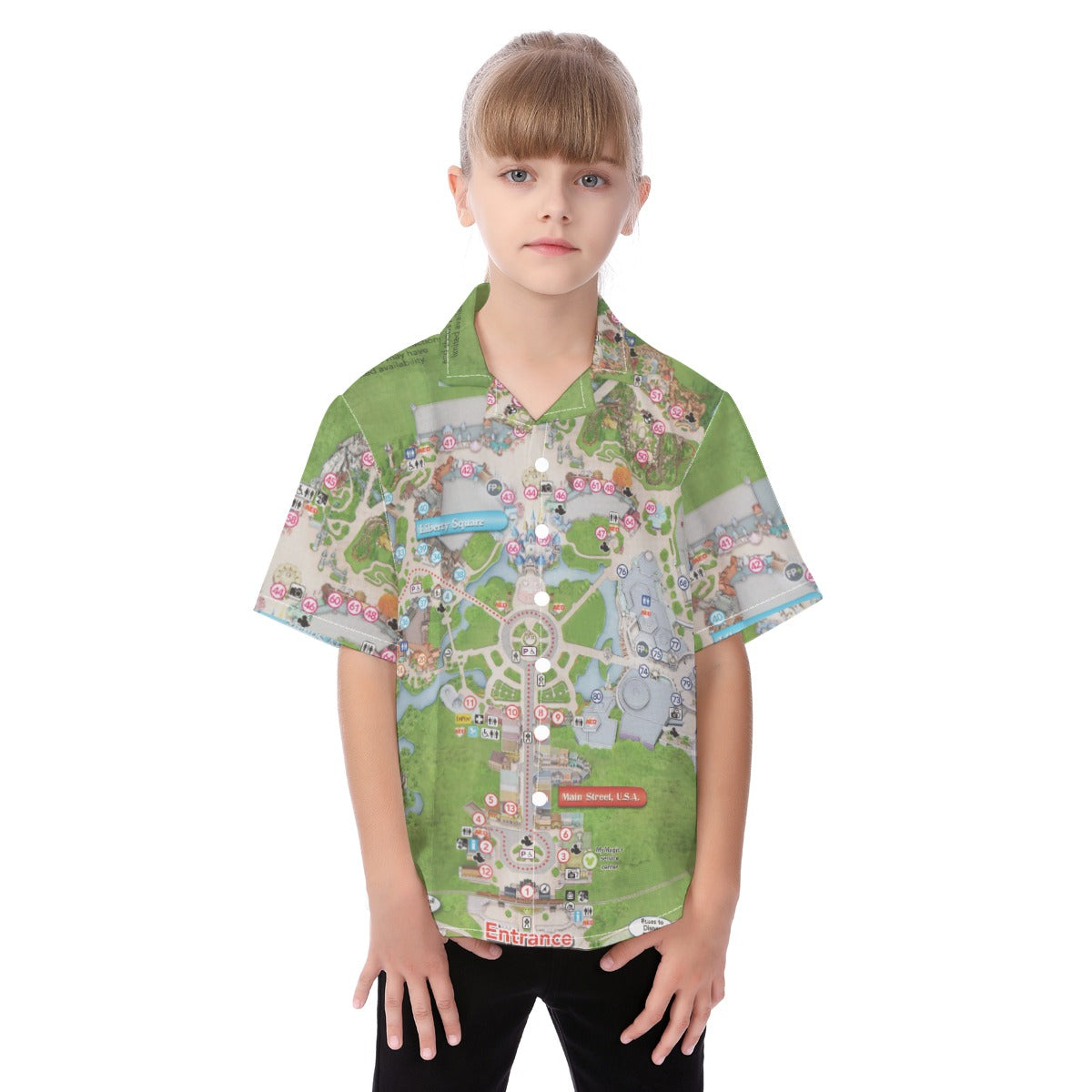Vibrant Fantasy Park Map - Kid's Hawaiian Button Up Shirt