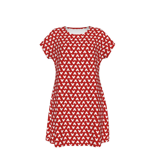 Playful Polka Dot Ears Red - Women's T-Shirt Dress