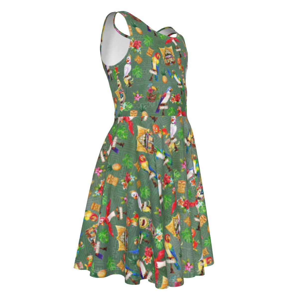 Orange Bird & Tiki Friends - Kid's Sleeveless Skater Dress