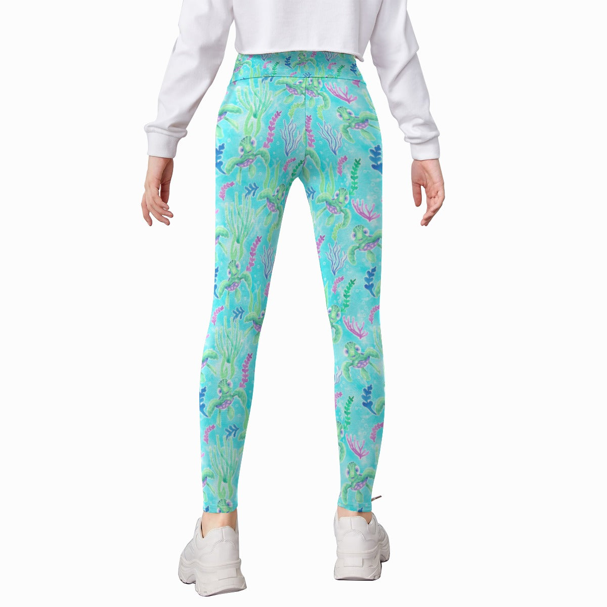 Neon Floral Baby Turtle - Kid's Leggings