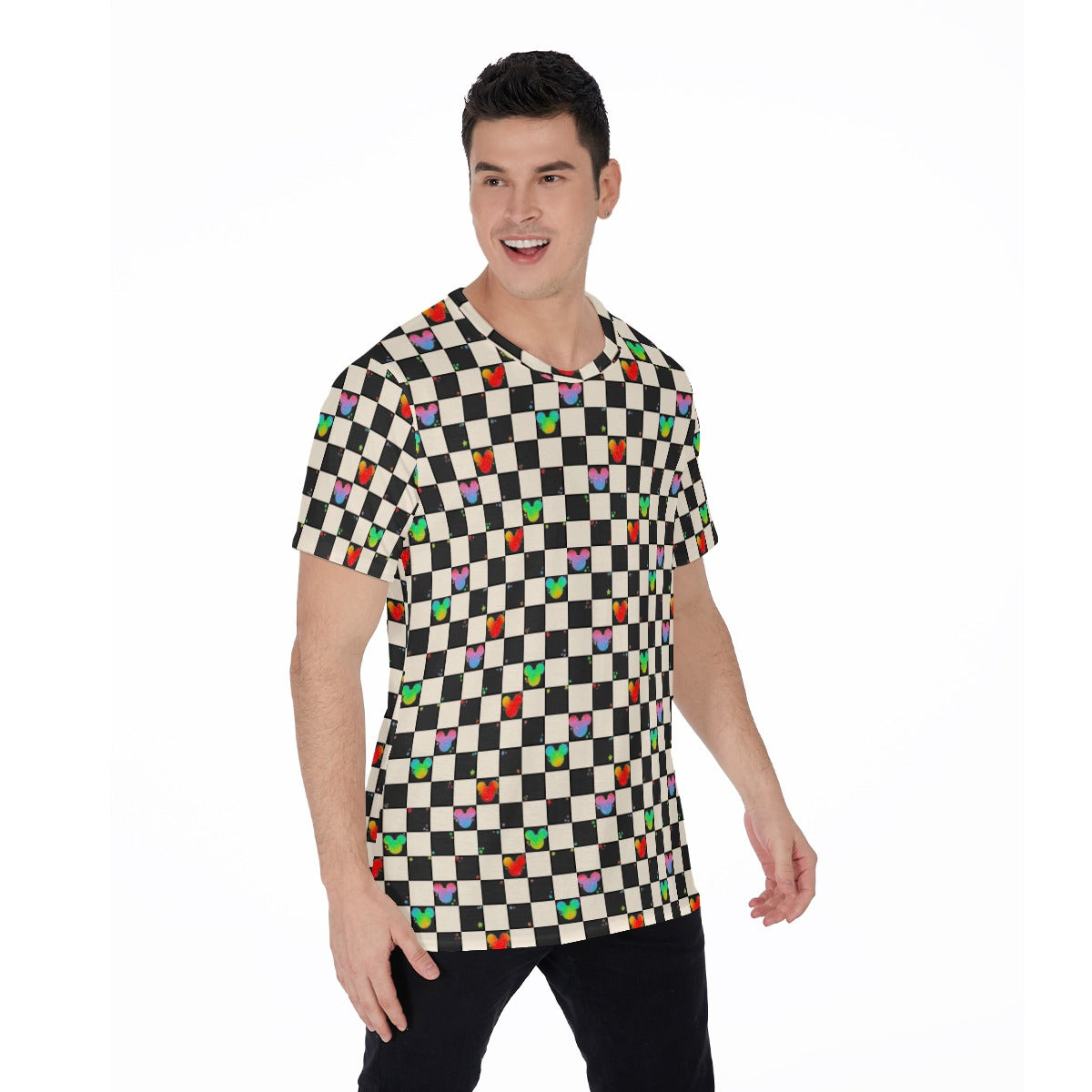 Rainbow Checker Mouse Ears - Men's Short Sleeve T-Shirt