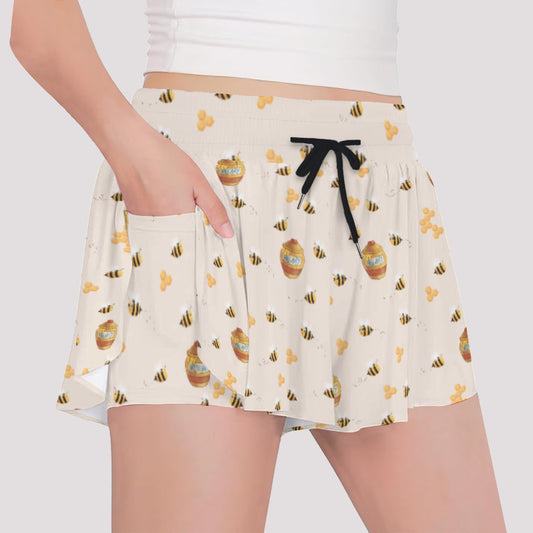 Sweet Hunny Pot & Bees - Girls’ Flowy Pocket Shorts