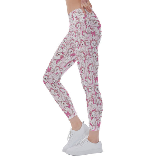 Sweet Kitten with Pink Bow - Women's Yoga Leggings