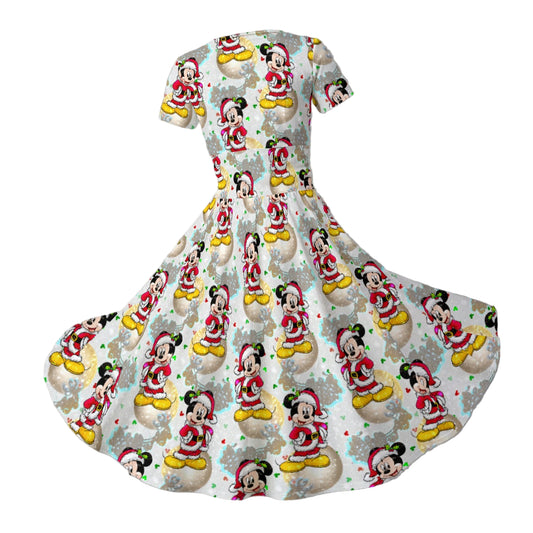 Santa Mouse Celebration - Women's V-Neck Ruched Midi Dress