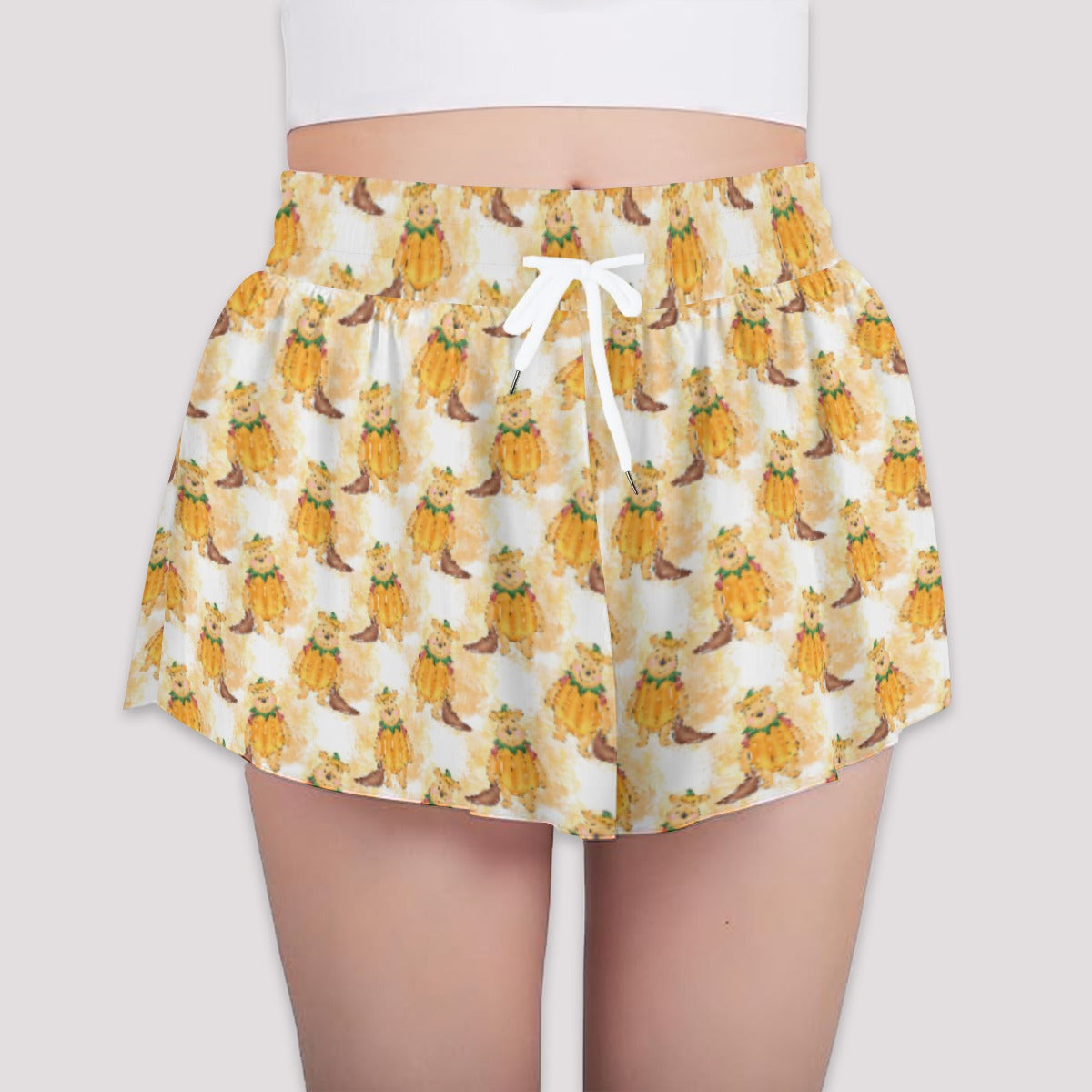 Pumpkin Bear Mischief - Girls’ Flowy Pocket Shorts