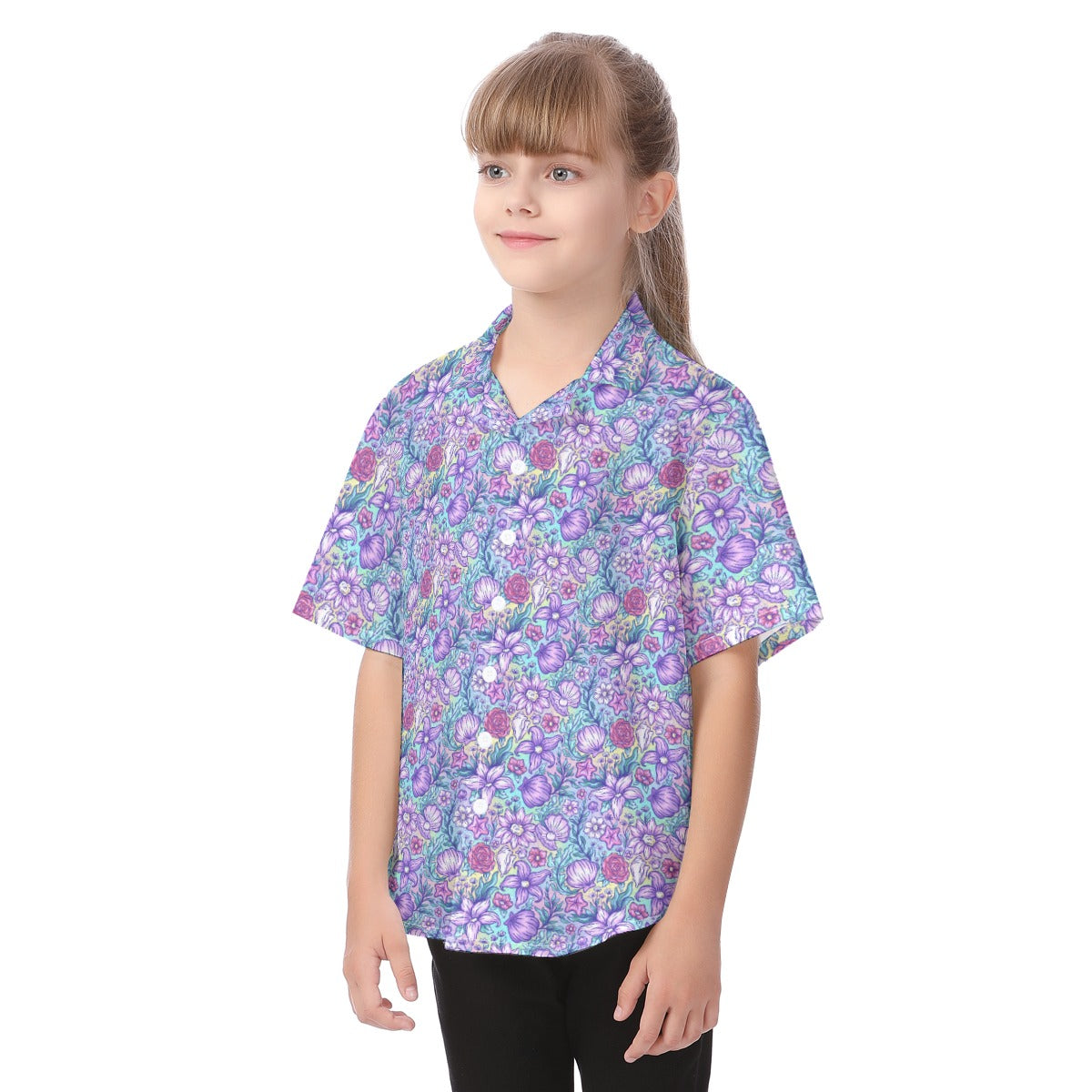 Fairytale Florals – Mermaid Princess - Kid's Hawaiian Button Up Shirt