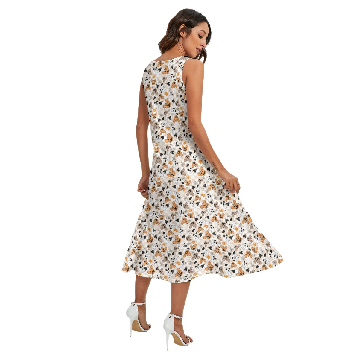 Checkered Halloween Ghosts & Pumpkinskins - Women’s Diagonal Pocket Midi Dress