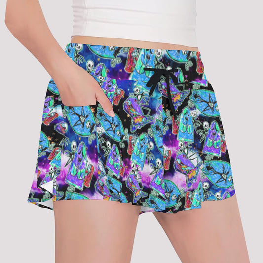 Haunting Romance Sketchched - Girls’ Flowy Pocket Shorts
