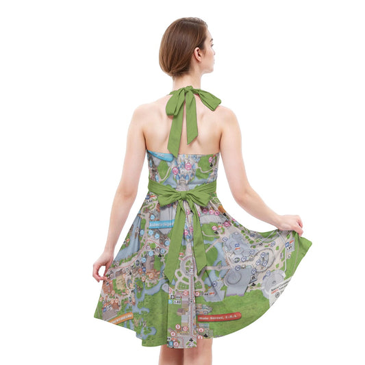 Vibrant Fantasy Park Map - Women's Halter Vintage Pocket Dress