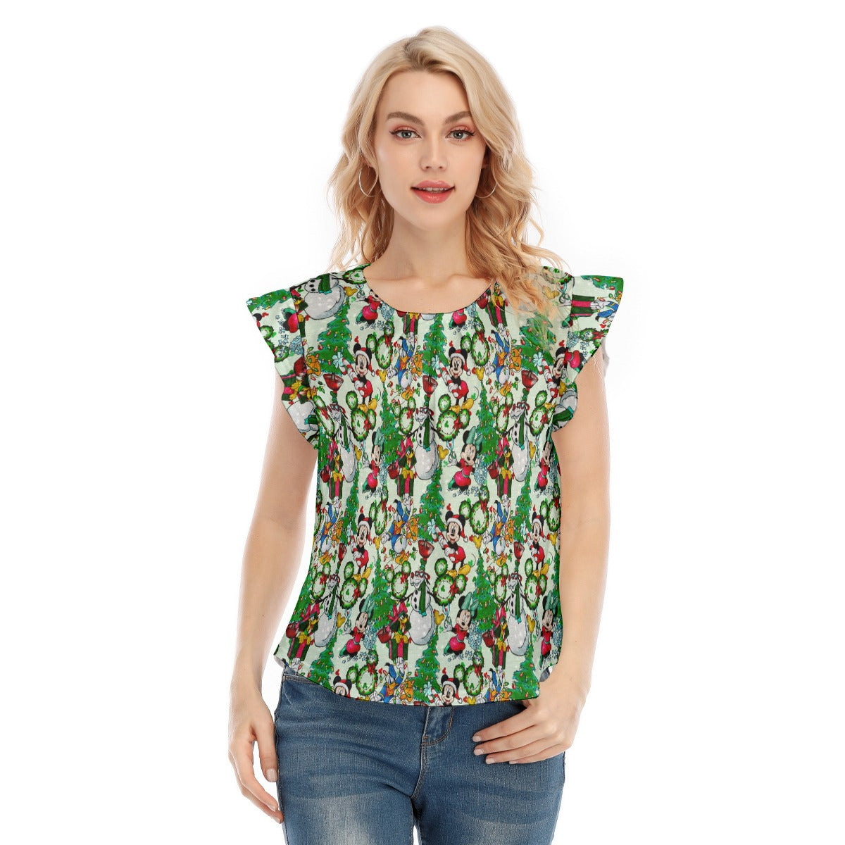 Mouse Friends Christmas Decorations - Women’s Flutter Sleeve Top