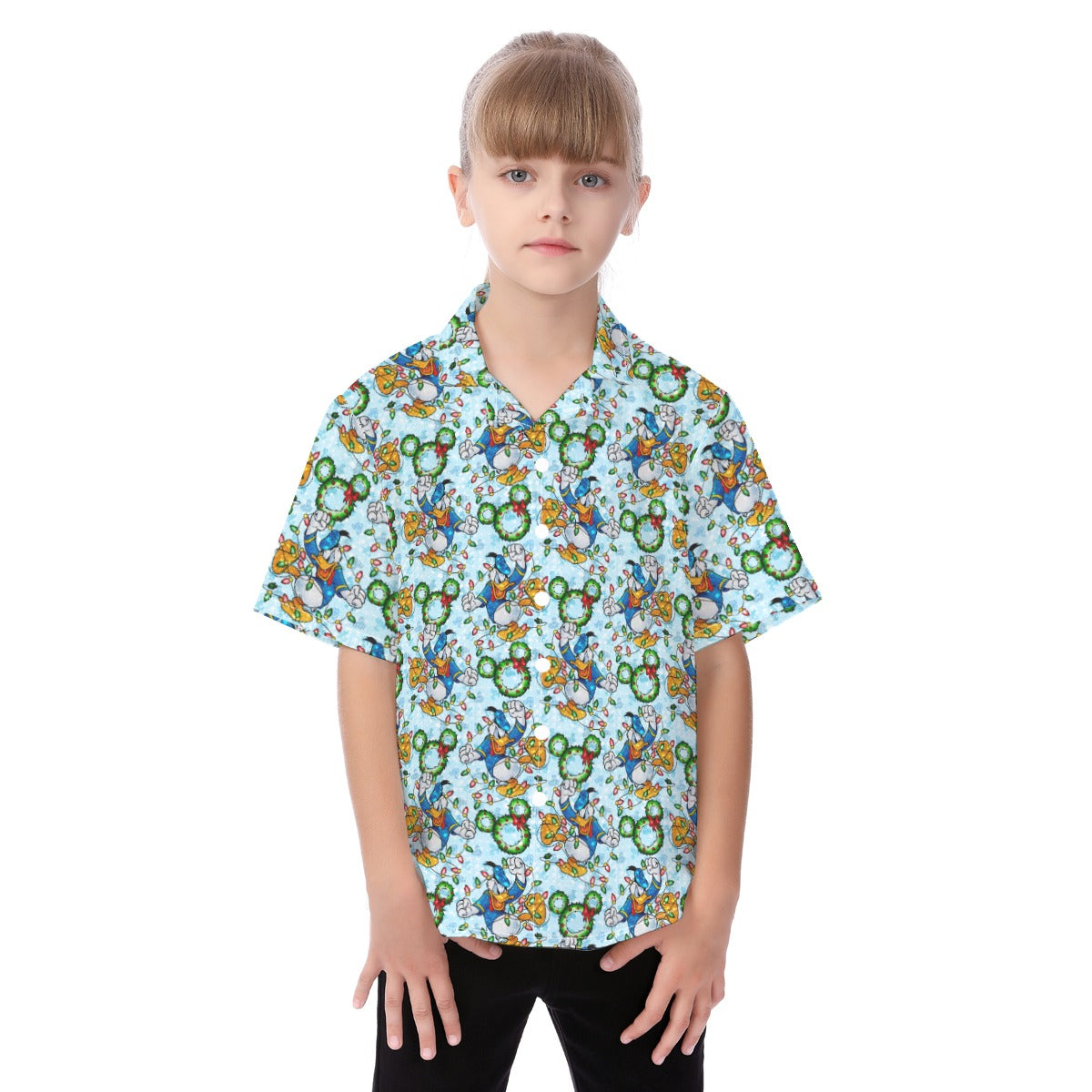 Duck’s Holiday Lights Tangleghts - Kid's Hawaiian Button Up Shirt