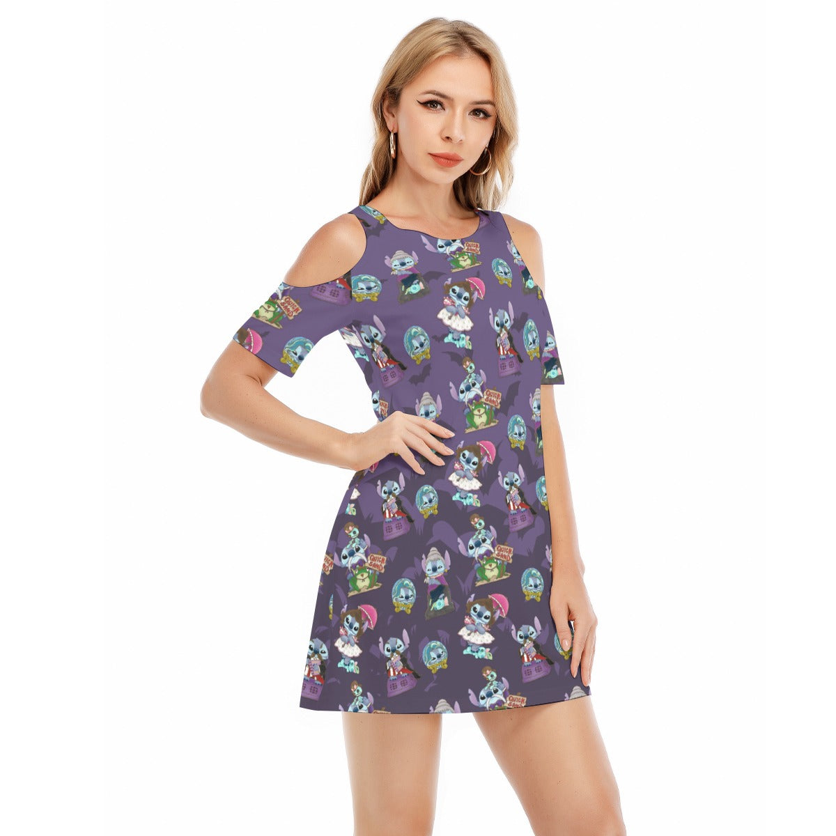 Haunted Alien Portraits - Women's Cold Shoulder Cotton Dress
