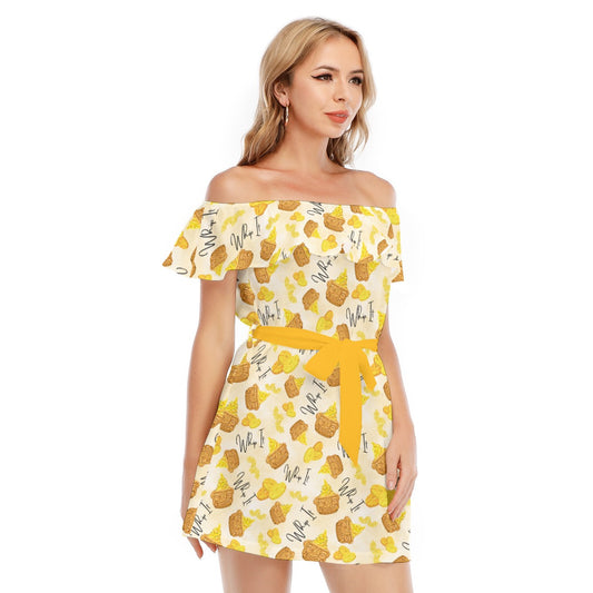 Pineapple Whip It! - Women's Off-shoulder Ruffle Dress
