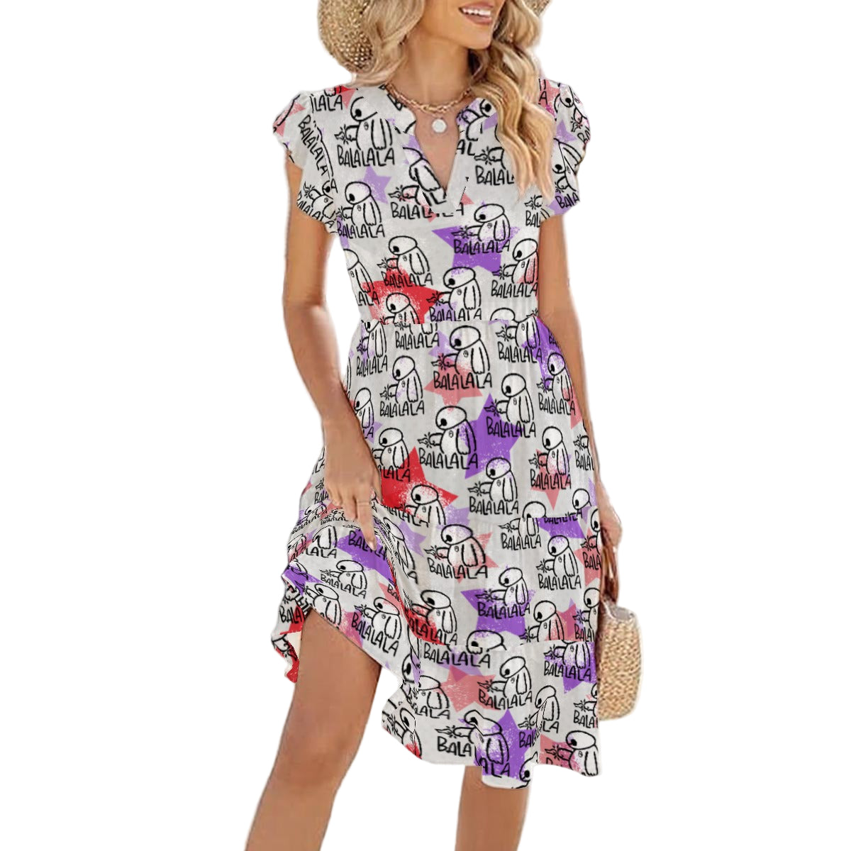 White Robot Balala - Women's Tiered Pocket Midi Dress