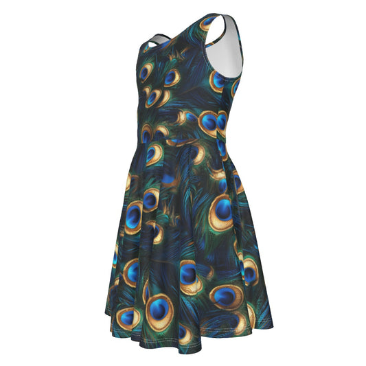 Animal Print - Peacock - Kid's Sleeveless Skater Dress