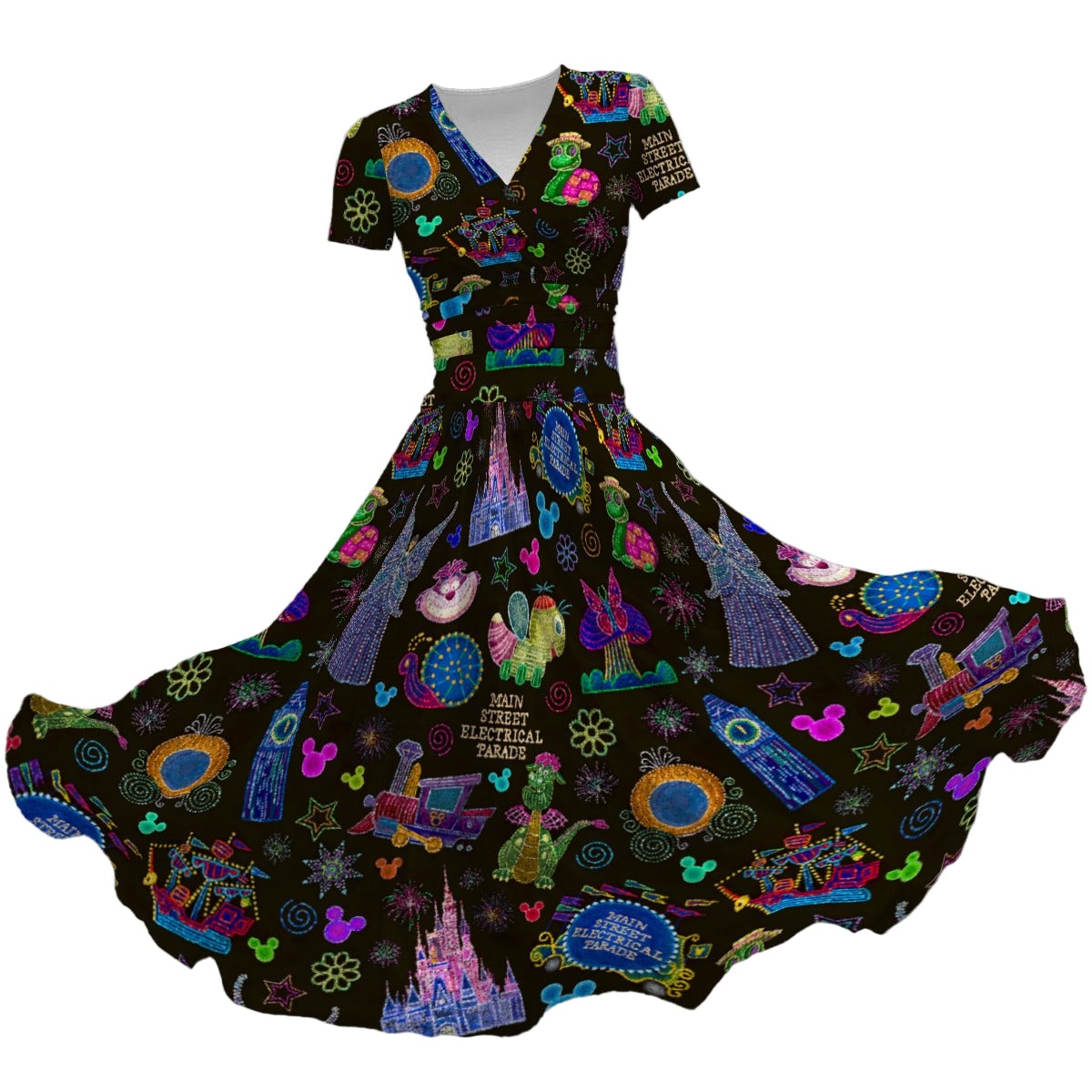 Main Street Neon Parade - Women's V-Neck Ruched Midi Dress