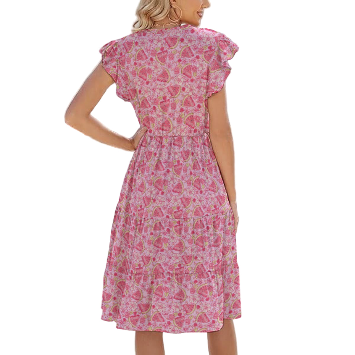 Summer Fruits - Watermelon - Women's Tiered Pocket Midi Dress