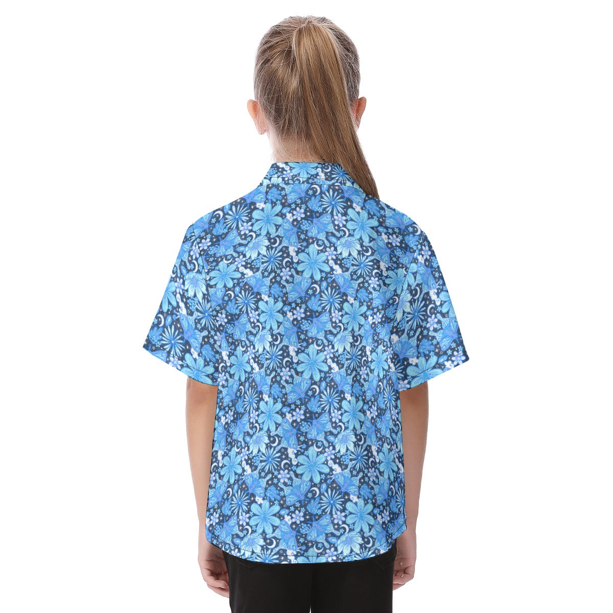 Blue Crystal Moths - Kid's Hawaiian Button Up Shirt