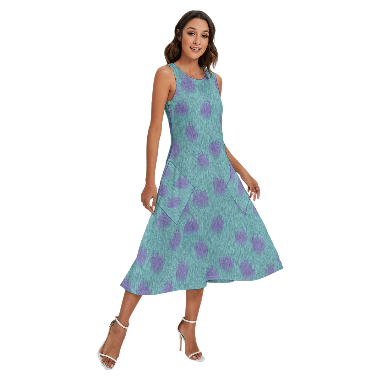 Turquoise Monster Spots - Women’s Diagonal Pocket Midi Dress