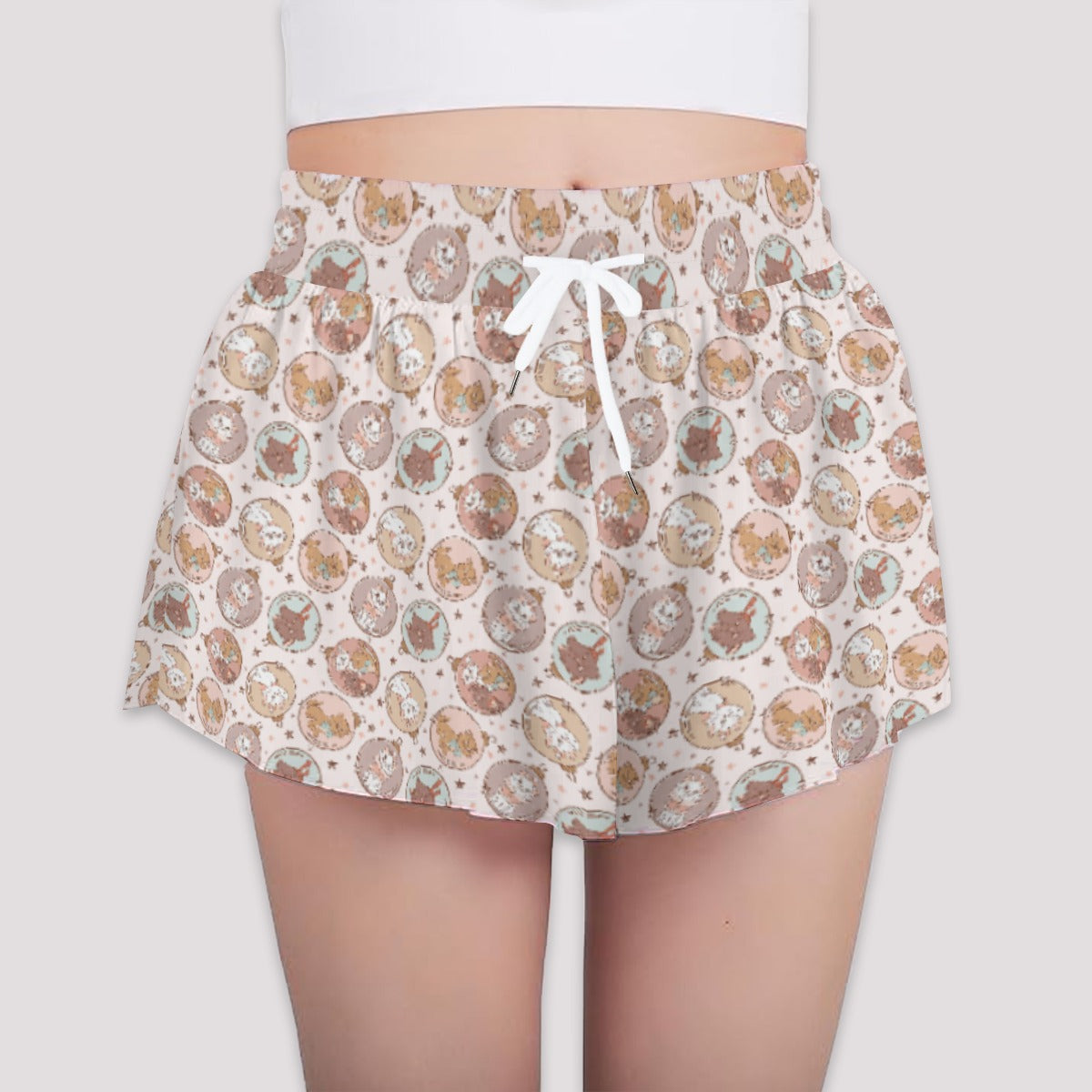 Festive Feline Baublescats - Girls’ Flowy Pocket Shorts