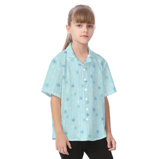Ice Queen Snowflake Pattern - Kid's Hawaiian Button Up Shirt