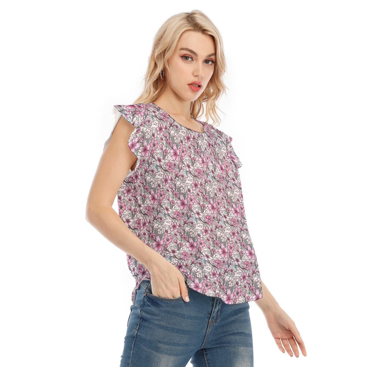Fairytale Florals – Blossoms of Honor - Women’s Flutter Sleeve Top