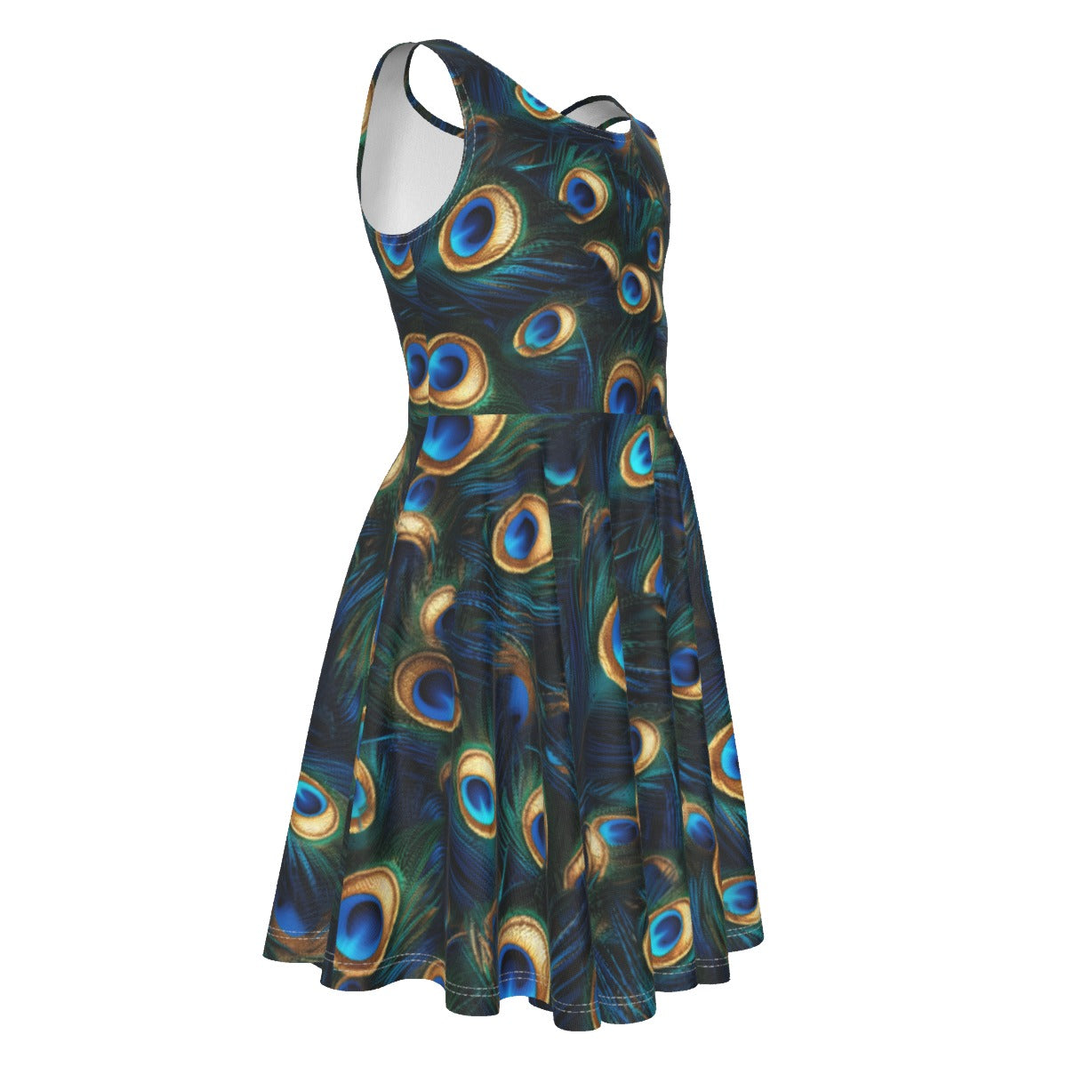 Animal Print - Peacock - Kid's Sleeveless Skater Dress