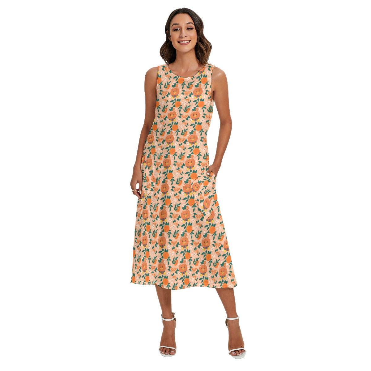 Juicy Citrus Friend - Women’s Diagonal Pocket Midi Dress