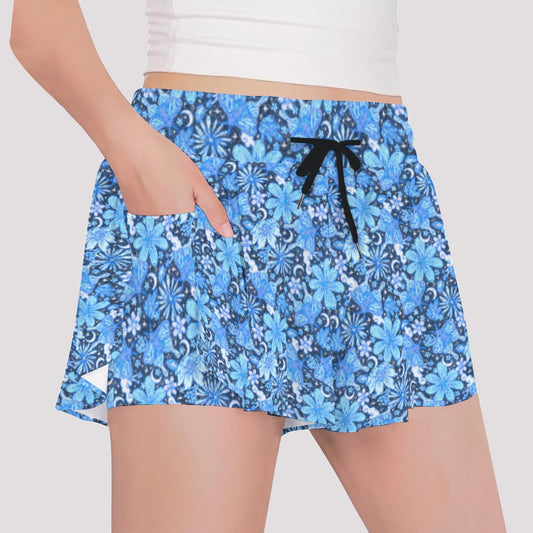 Blue Crystal Moths - Girls’ Flowy Pocket Shorts