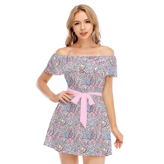 Fairytale Florals – Sleeping Enchantment - Women's Off-shoulder Ruffle Dress