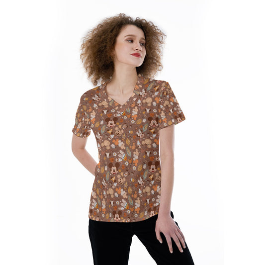 Pumpkin Spice Friends Fall - Women's Short Sleeve V-Neck T-Shirt