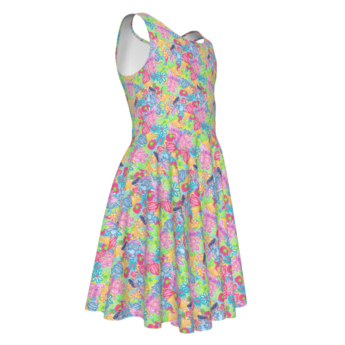Neon Floral Summer Vibes - Kid's Sleeveless Skater Dress