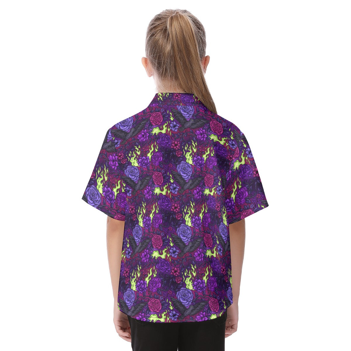 Fairytale Florals - Dark Enchantress - Kid's Hawaiian Button Up Shirt