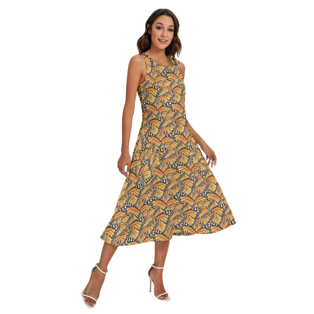 Animal Print - Monarch Butterfly - Women’s Diagonal Pocket Midi Dress