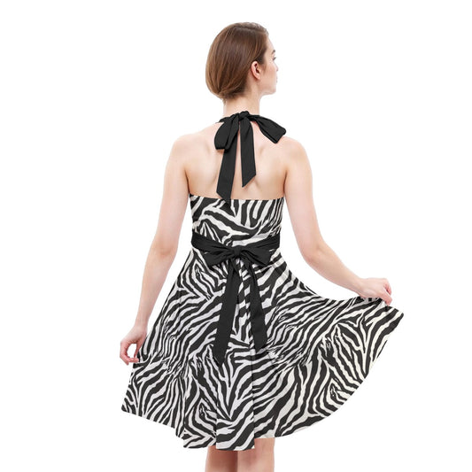 Animal Print - Zebra - Women's Halter Vintage Pocket Dress