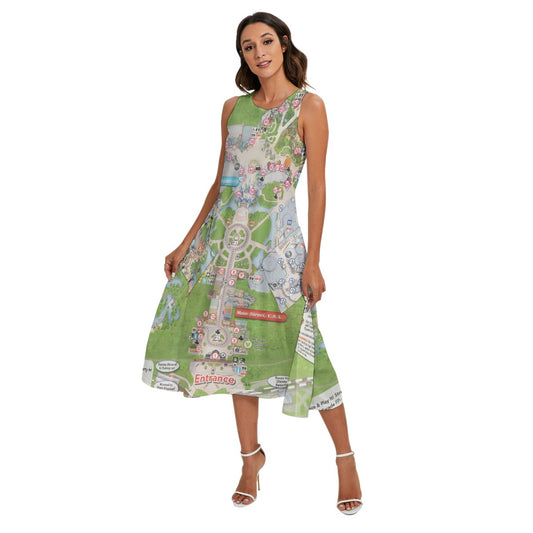 Vibrant Fantasy Park Map - Women’s Diagonal Pocket Midi Dress