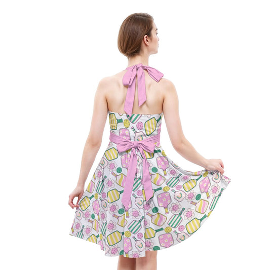Pretty Pickleball Paddles - Women's Halter Vintage Pocket Dress