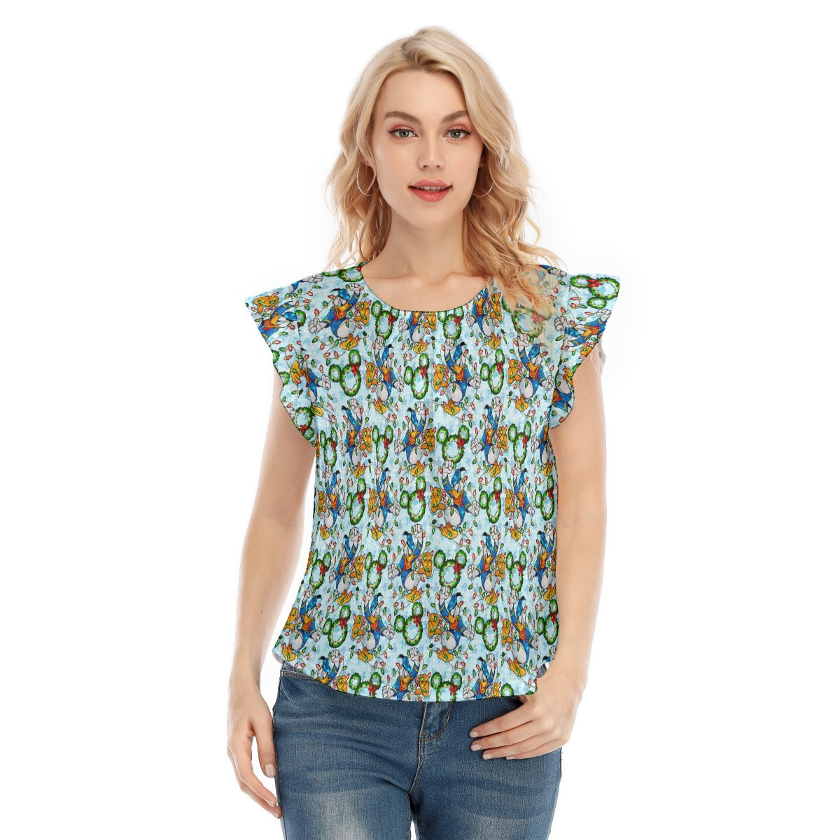 Duck’s Holiday Lights Tangle - Women’s Flutter Sleeve Top