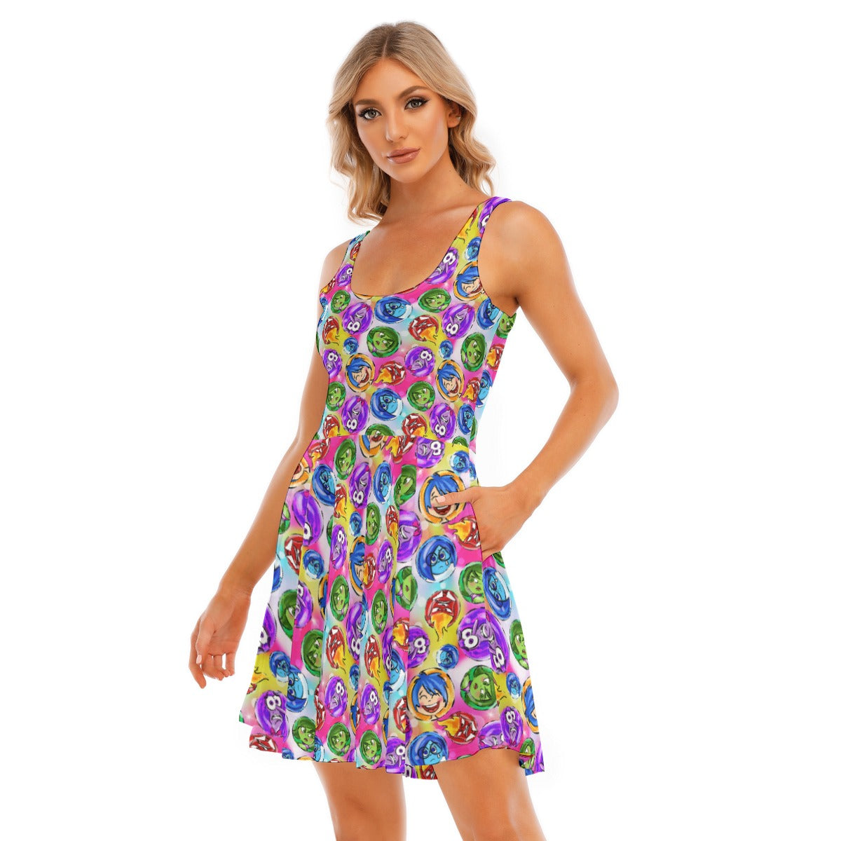 Inside Out Emotions - Women's Sleeveless Pocket Skater Dress