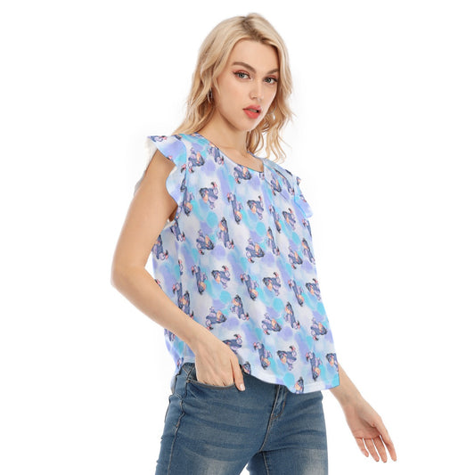 Watercolor Gentle Donkey - Women’s Flutter Sleeve Top