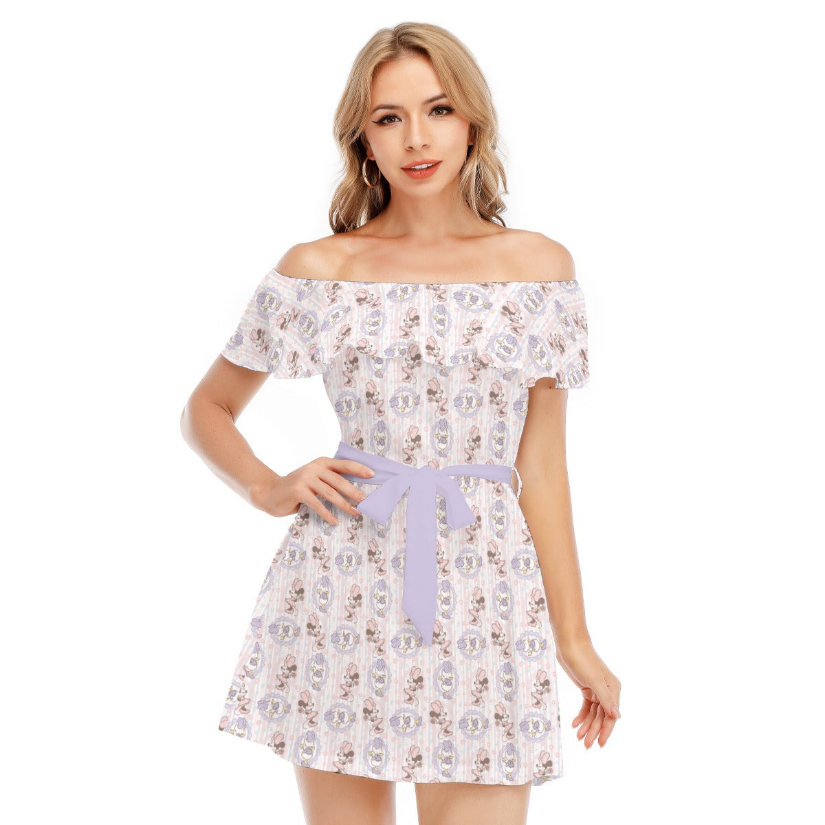 Sweet Springtime Style Duo - Women's Off-shoulder Ruffle Dress