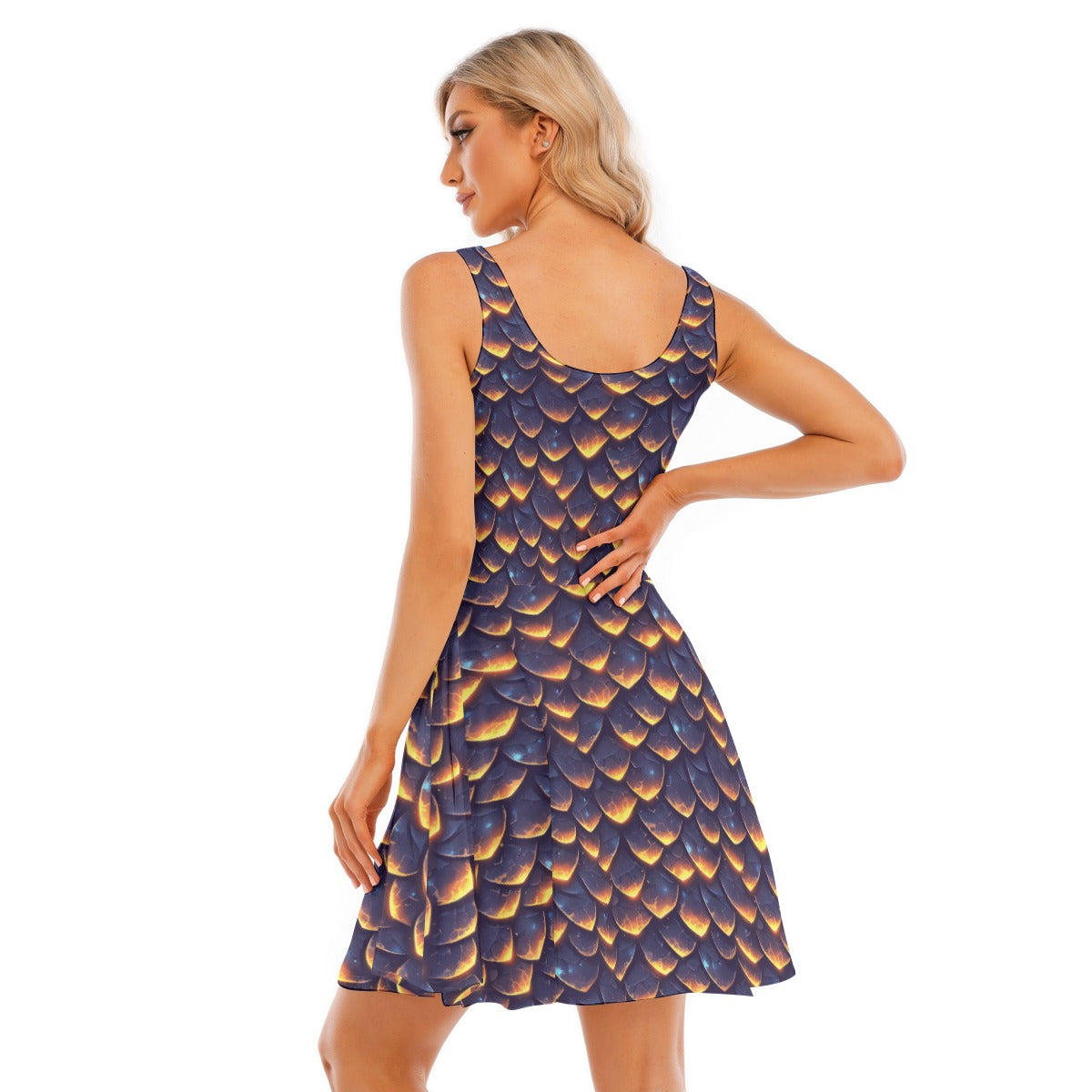 Animal Print - Dragon - Women's Sleeveless Pocket Skater Dress