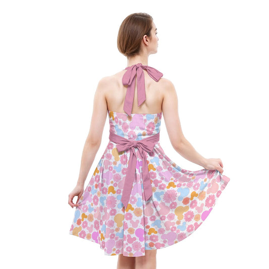 Retro Floral Mouse - Women's Halter Vintage Pocket Dress