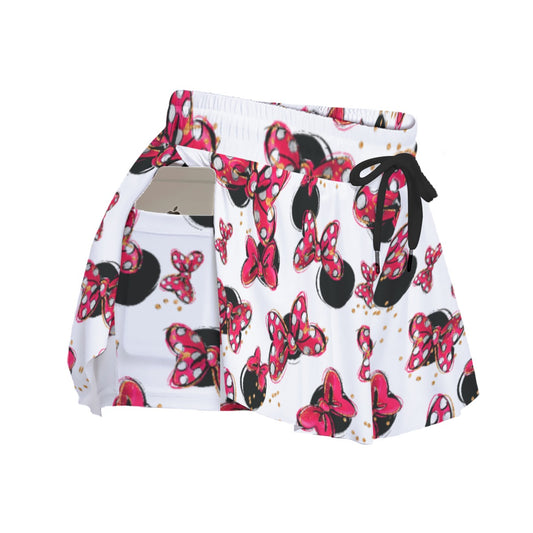 Polka Dot Bows & Mouse Ears - Women's Flowy Pocket Shorts