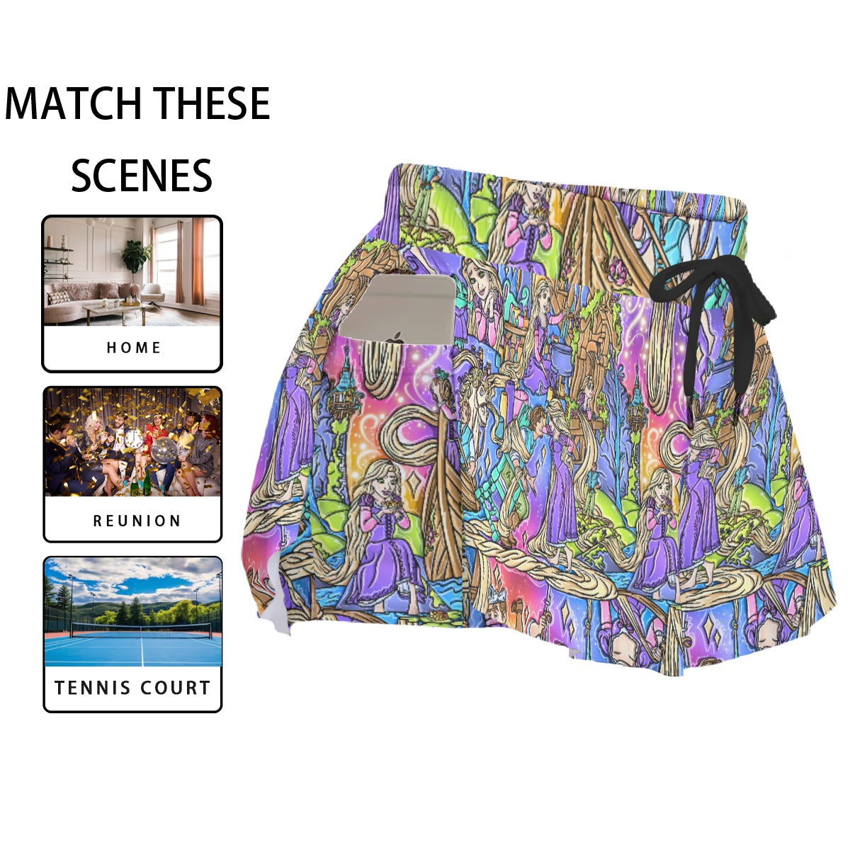 Golden Hair Storybook Scenes - Women's Flowy Pocket Shorts