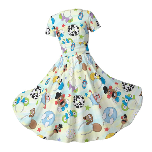 Playful Toy Style Icons - Women's V-Neck Ruched Midi Dress